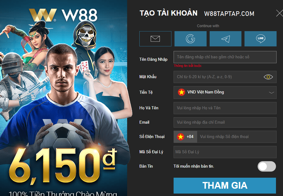 Đăng ký W88 An Toàn 2026 - Quy Tắc Không Bị Khóa Tài Khoản 5 Các trường thông tin đăng ký W88
